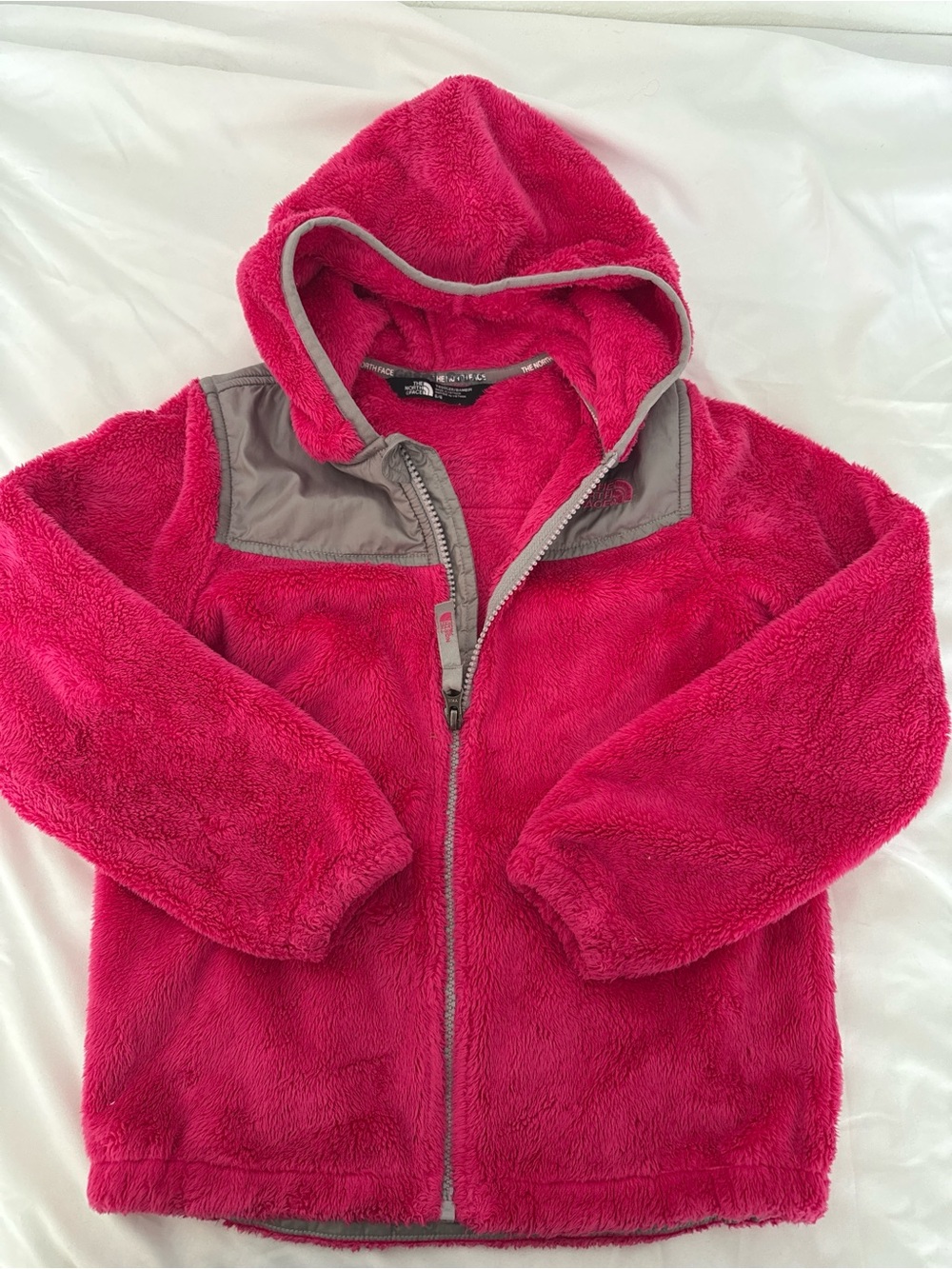 The North Face Kids Hot Pink Plush Fleece Hoodie with Gray Trim